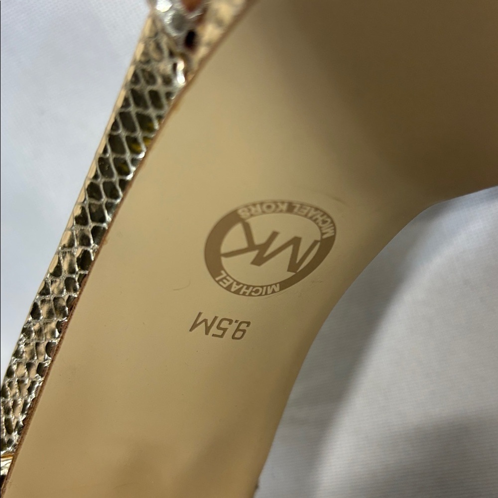 Michael Kors Martina peep toe leather Gold snakeskin Platform High Heels 9.5 - Picture 8 of 11